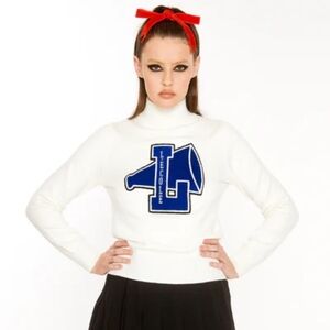L'école Des Femmes Sz L Cheerleader Turtleneck Logo Sweater